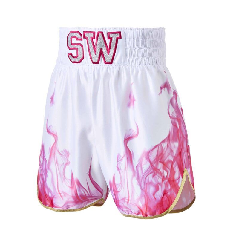 Suzi_Wong_Shorts_WHITE_PINK_SMOKE_01 Pink & White Smoke Customisable Boxing Shorts