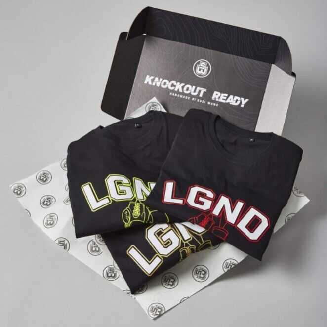 LGND Bundle 3 Black Tees - Gold, Green, Red-square Suzi Wong Gift Box with 3 T-Shirts