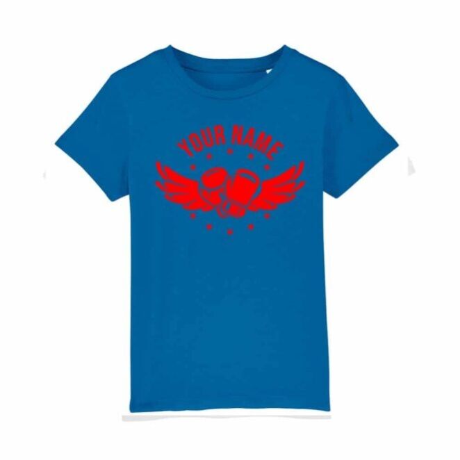 Kids Gloves and Wings Blue T-Shirt Red Logo