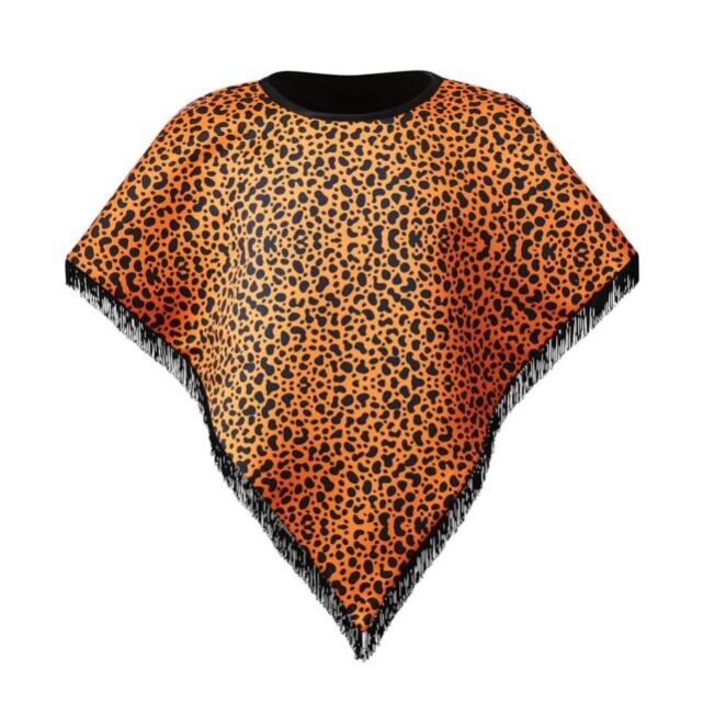 Black and Orange Cheetah Print Tassel Trim Boxing Poncho Black and Orange Cheetah Print Tassel Trim Boxing Poncho