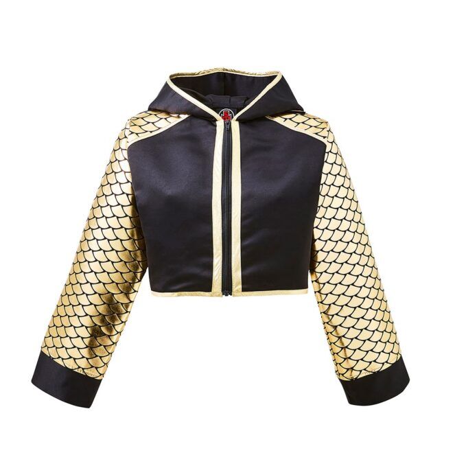 Suzi Wong Mermaid Shine Cropped Black & Gold Ring Jacket Front Suzi Wong Mermaid Shine Cropped Black & Gold Ring Jacket Front