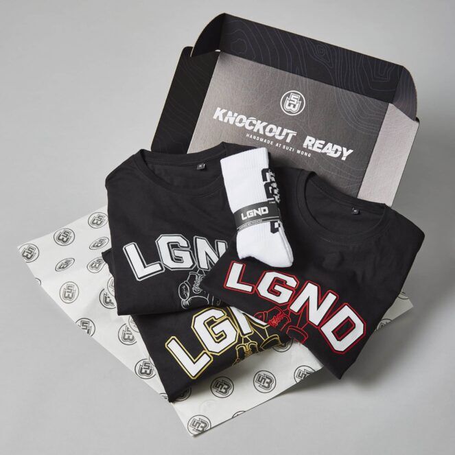 LGND Bundle 3 Black Tees - Gold, Grey, Red and Socks-square Suzi Wong Gift Box with 3 T-Shirts and Socks