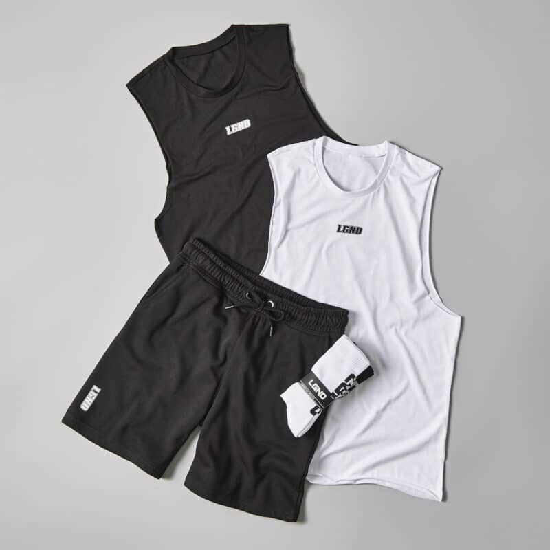 LGND Bundle - White Sleeveless Tee Black Sleeveless Tee Black Shorts Socks-square