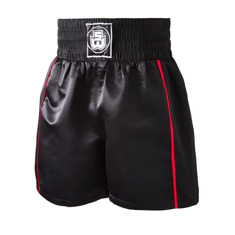SW Shorts Black Red Piping Strike Amateur Boxing Shorts Black & Red
