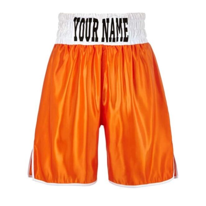Orange Satin Boxing Shorts with White Waist Band Orange Satin Boxing Shorts with White Waist Band
