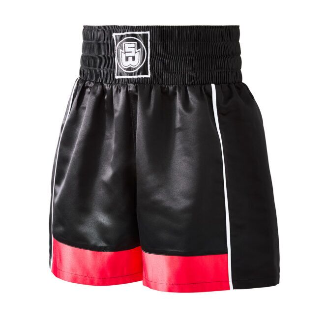 SW Shorts Black Red Prime Amateur Boxing Shorts Black & Red
