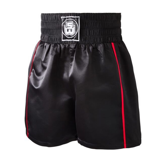 SW Shorts Black Red Piping Strike Amateur Boxing Shorts Black & Red