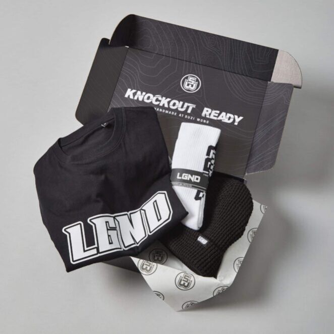 LGND Bundle - Tee Shirt Beanie Hat and Socks-square Suzi Wong Gift Box with T-Shirt, Socks and Hat