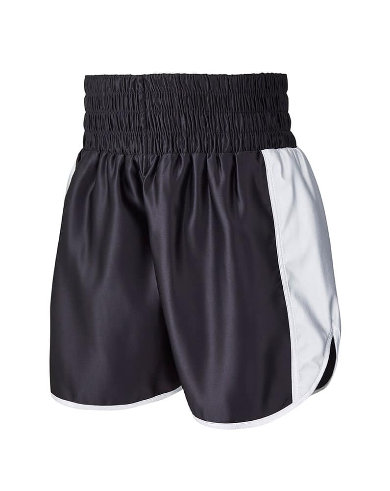 Womens Black and Silver Leather Panel Customisable Boxing Shorts